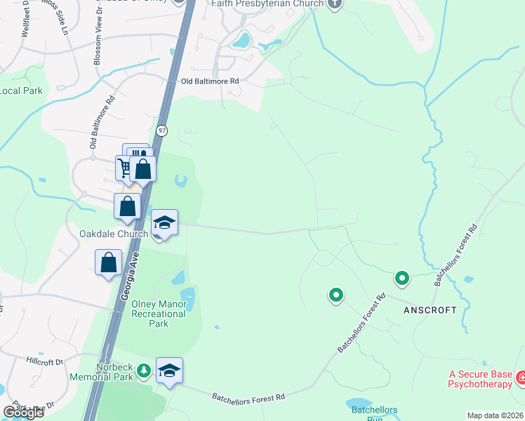 map of restaurants, bars, coffee shops, grocery stores, and more near 3110 Emory Church Road in Olney