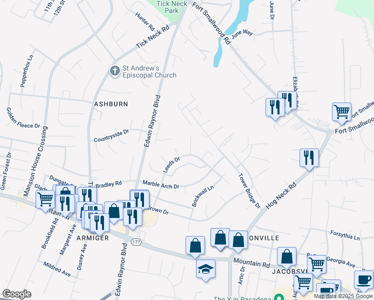 map of restaurants, bars, coffee shops, grocery stores, and more near 3500 Davenport Court in Pasadena