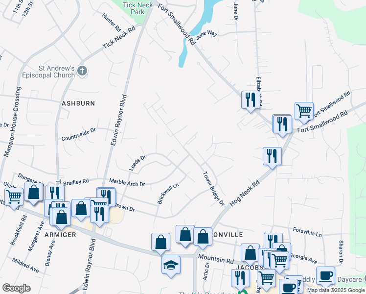 map of restaurants, bars, coffee shops, grocery stores, and more near 7973 Tower Bridge Drive in Pasadena