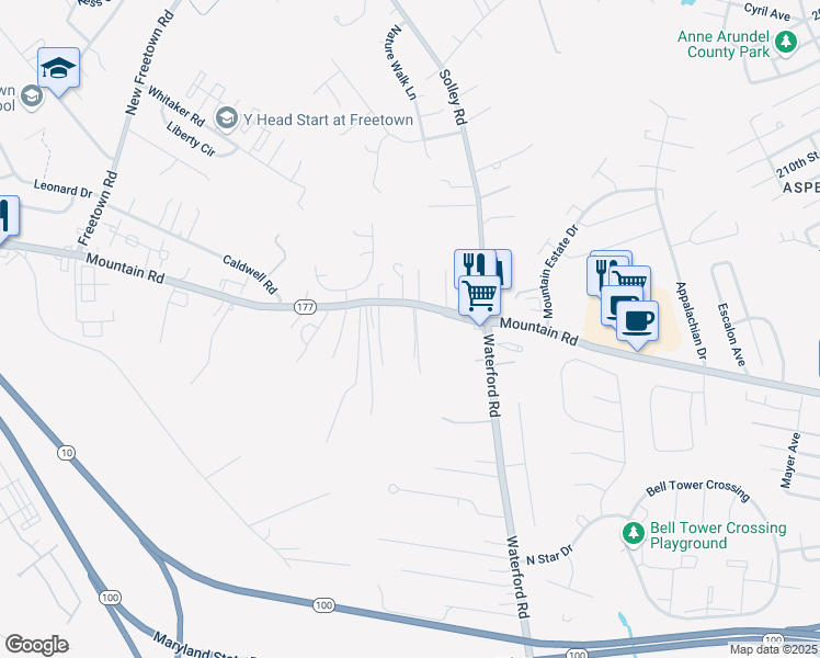 map of restaurants, bars, coffee shops, grocery stores, and more near 215 Mountain Road in Pasadena