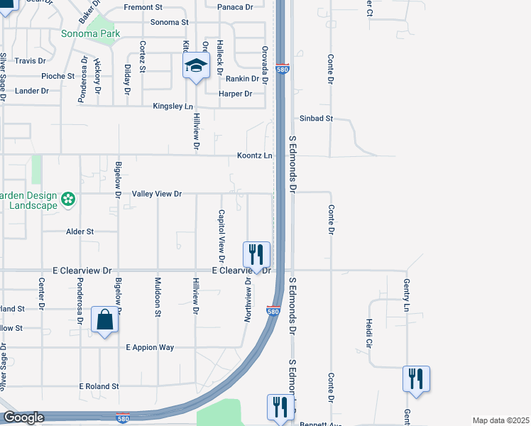 map of restaurants, bars, coffee shops, grocery stores, and more near 4050 Line Drive in Carson City