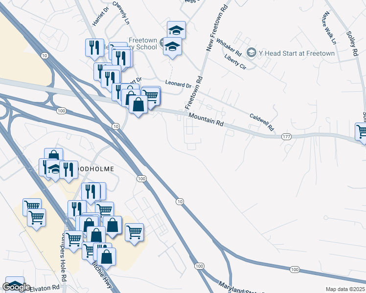 map of restaurants, bars, coffee shops, grocery stores, and more near 7957 Long Hill Road in Pasadena