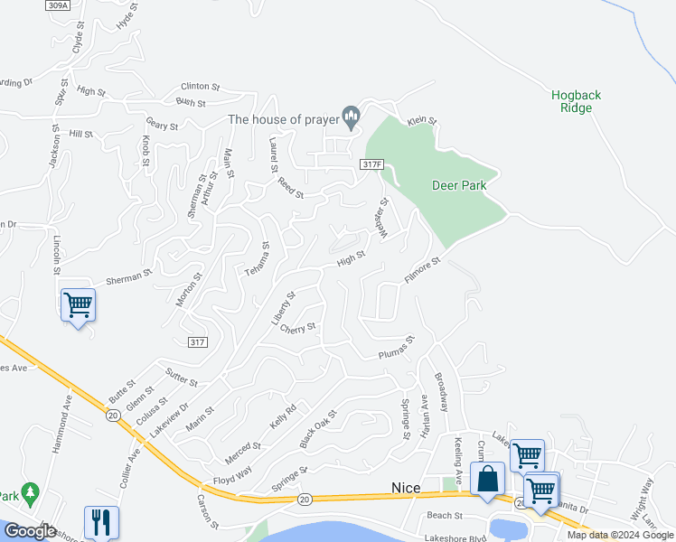 map of restaurants, bars, coffee shops, grocery stores, and more near 7248 High Street in Nice