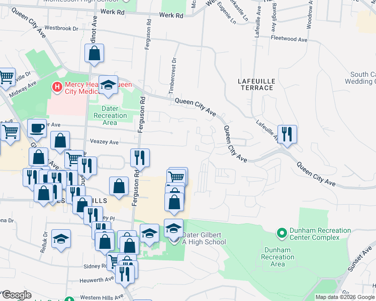 map of restaurants, bars, coffee shops, grocery stores, and more near 2849 Veazey Avenue in Cincinnati