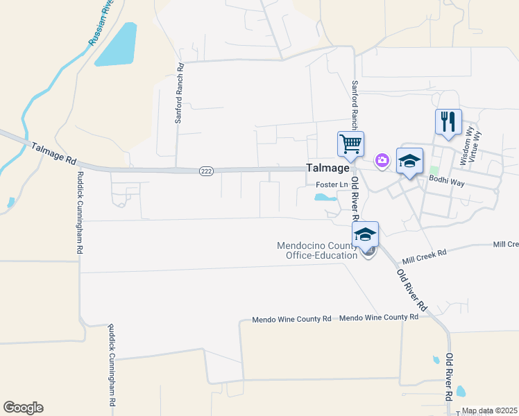 map of restaurants, bars, coffee shops, grocery stores, and more near 1550 Talmage Court in Ukiah
