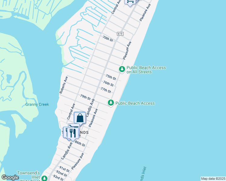 map of restaurants, bars, coffee shops, grocery stores, and more near 7512 Pleasure Avenue in Sea Isle City
