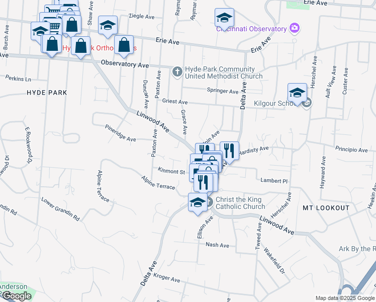 map of restaurants, bars, coffee shops, grocery stores, and more near in Cincinnati