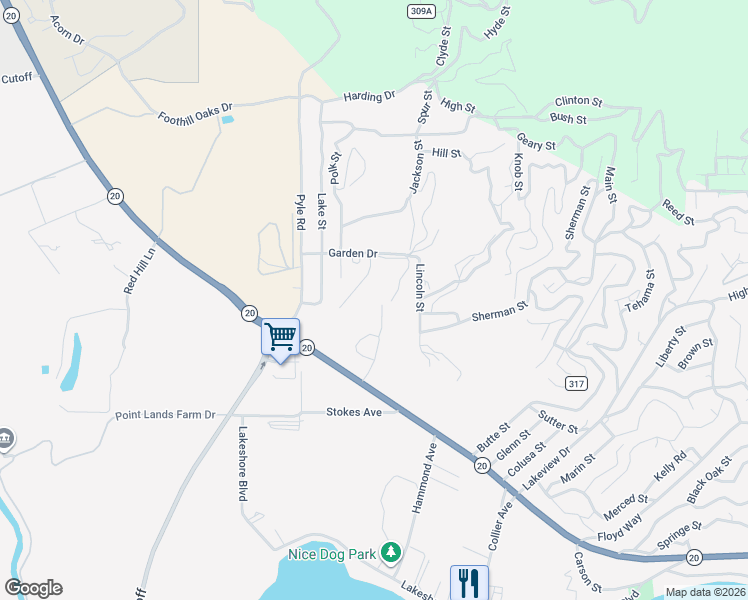 map of restaurants, bars, coffee shops, grocery stores, and more near 2405 Grant Street in Nice