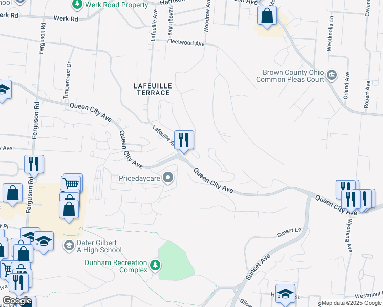 map of restaurants, bars, coffee shops, grocery stores, and more near 2496 Queen City Avenue in Cincinnati