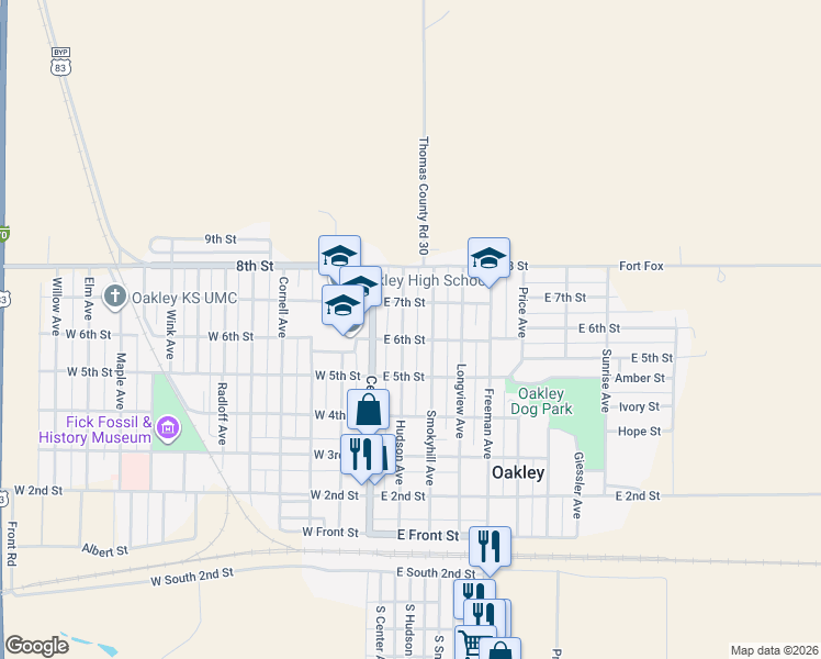 map of restaurants, bars, coffee shops, grocery stores, and more near 601-699 Hudson Avenue in Oakley