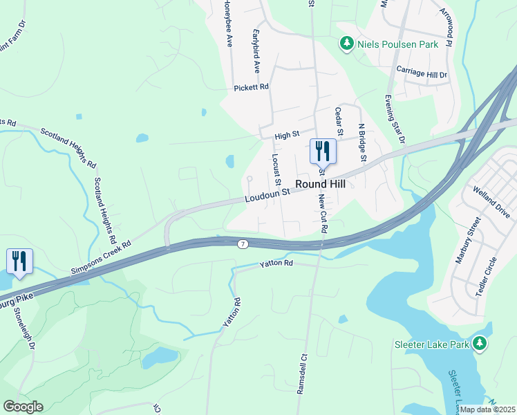 map of restaurants, bars, coffee shops, grocery stores, and more near 30 West Loudoun Street in Round Hill
