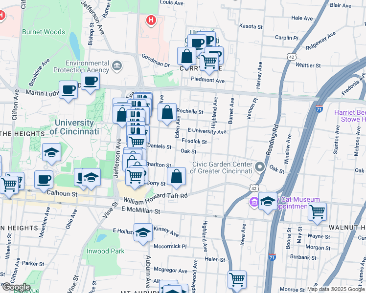 map of restaurants, bars, coffee shops, grocery stores, and more near 210 Fosdick Street in Cincinnati