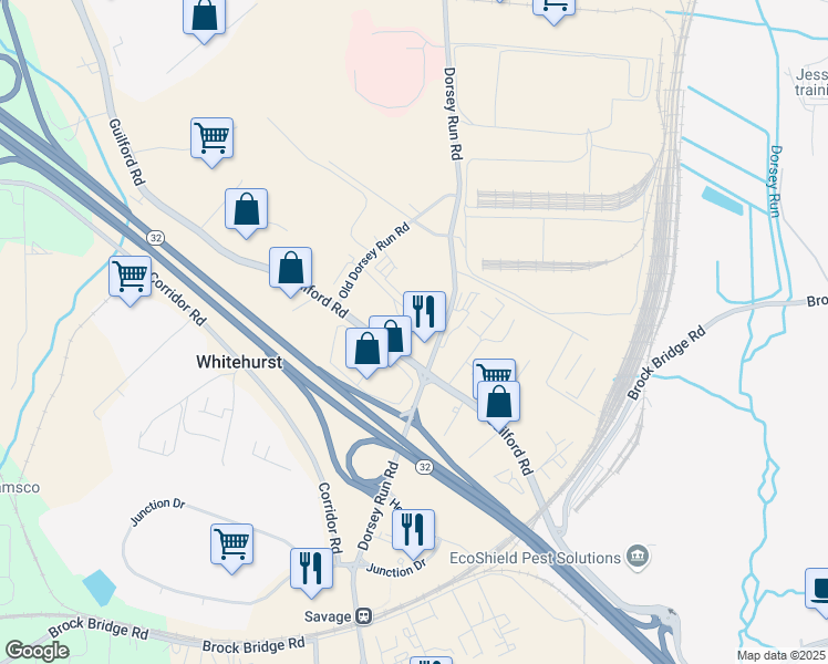 map of restaurants, bars, coffee shops, grocery stores, and more near 10907 Guilford Road in Annapolis Junction