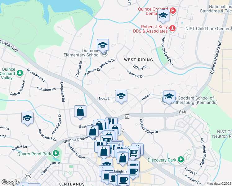 map of restaurants, bars, coffee shops, grocery stores, and more near 888 Flagler Drive in Gaithersburg