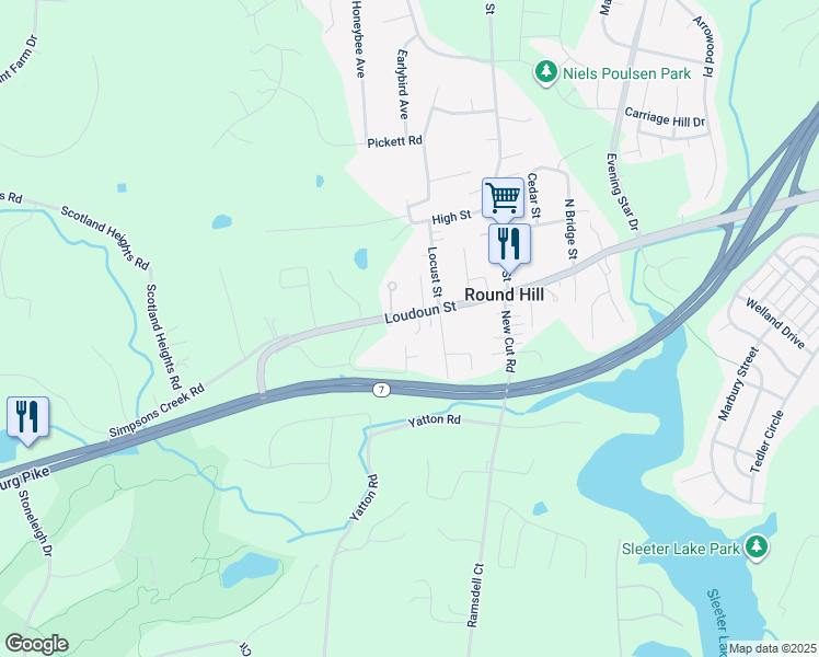 map of restaurants, bars, coffee shops, grocery stores, and more near 30 West Loudoun Street in Round Hill
