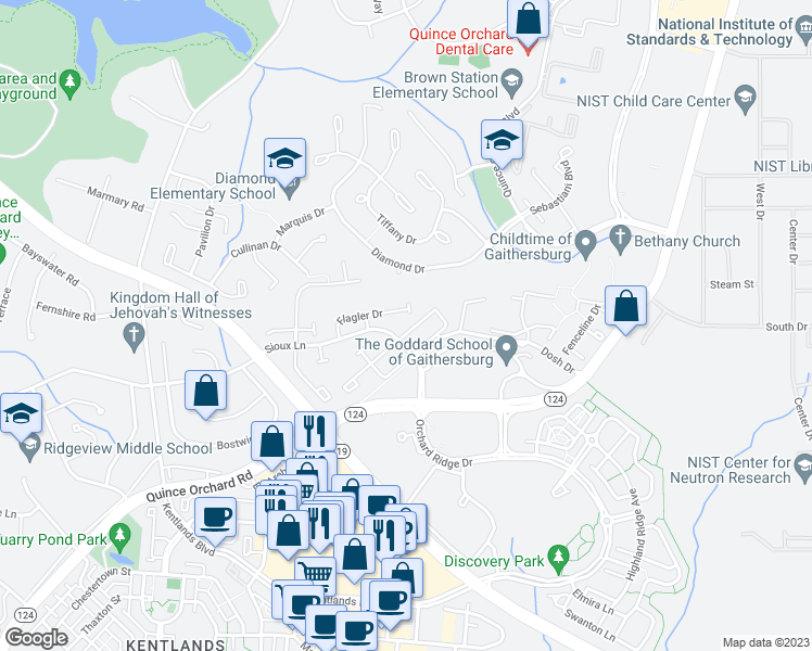 map of restaurants, bars, coffee shops, grocery stores, and more near 886 Bayridge Drive in Gaithersburg