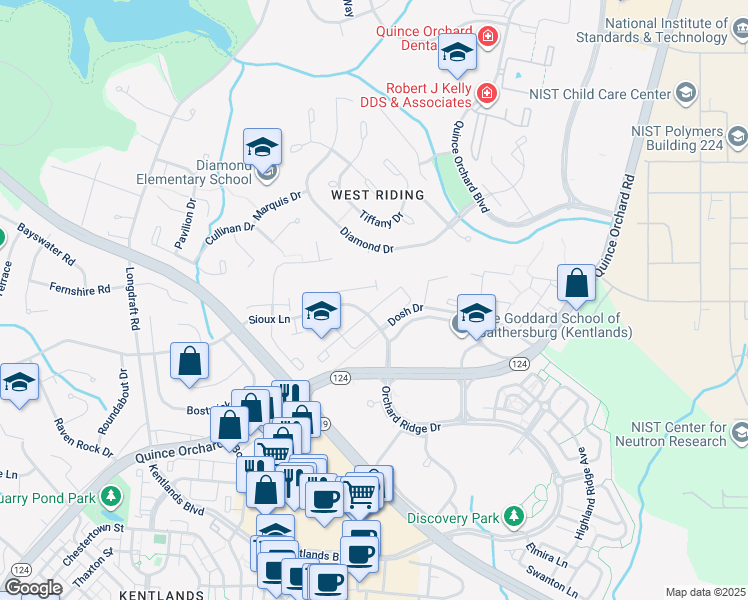 map of restaurants, bars, coffee shops, grocery stores, and more near 886 Bayridge Drive in Gaithersburg
