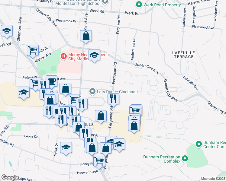 map of restaurants, bars, coffee shops, grocery stores, and more near 2999 Veazey Avenue in Cincinnati