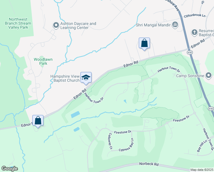 map of restaurants, bars, coffee shops, grocery stores, and more near 16913 Harbour Town Drive in Silver Spring