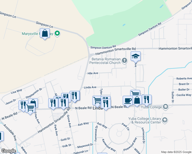 map of restaurants, bars, coffee shops, grocery stores, and more near 1808 Hile Avenue in Marysville