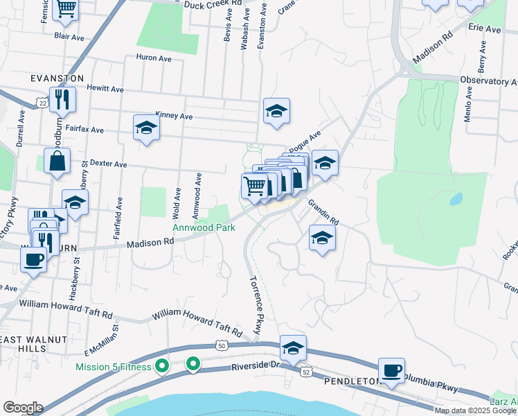 map of restaurants, bars, coffee shops, grocery stores, and more near 1994 Madison Road in Cincinnati