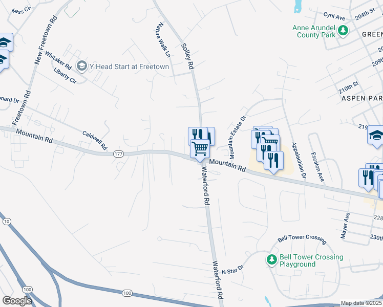 map of restaurants, bars, coffee shops, grocery stores, and more near 224a Mountain Road in Pasadena