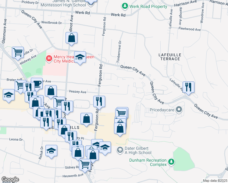 map of restaurants, bars, coffee shops, grocery stores, and more near 2908 Veazey Avenue in Cincinnati