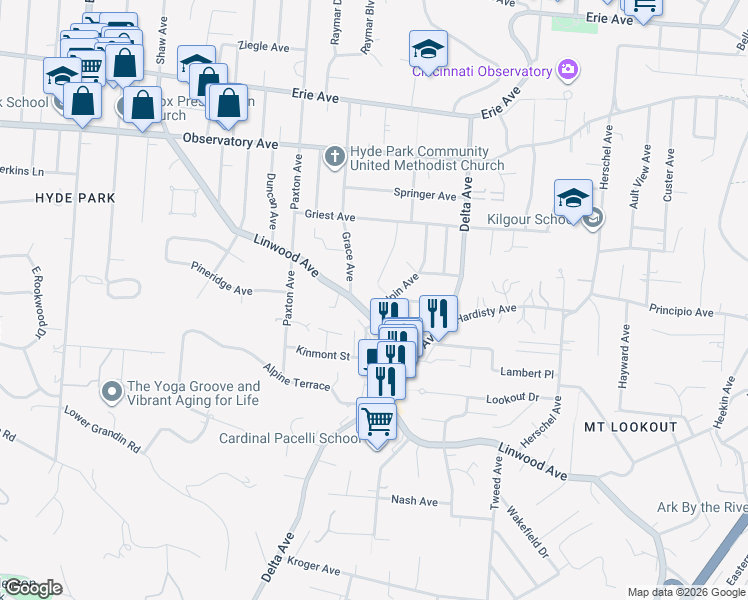 map of restaurants, bars, coffee shops, grocery stores, and more near 1109 Halpin Avenue in Cincinnati