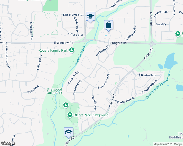 map of restaurants, bars, coffee shops, grocery stores, and more near The Stands Drive in Bloomington