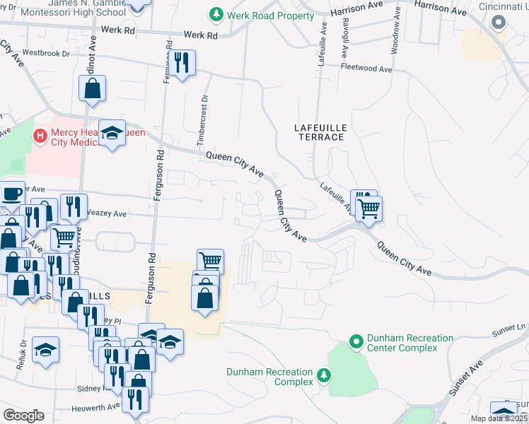 map of restaurants, bars, coffee shops, grocery stores, and more near 2702 East Tower Drive in Cincinnati