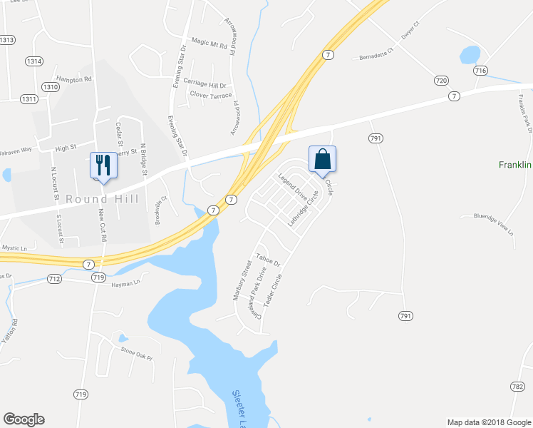 map of restaurants, bars, coffee shops, grocery stores, and more near 36051 Welland Drive in Round Hill