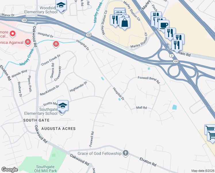 map of restaurants, bars, coffee shops, grocery stores, and more near 8072 Foxwell Road in Glen Burnie