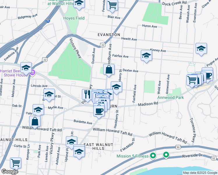 map of restaurants, bars, coffee shops, grocery stores, and more near 1606 De Sales Lane in Cincinnati