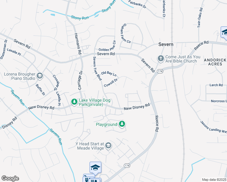map of restaurants, bars, coffee shops, grocery stores, and more near 7963 Heather Mist Drive in Severn