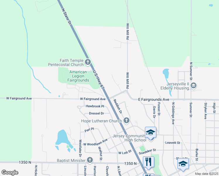 map of restaurants, bars, coffee shops, grocery stores, and more near 1251 North State Street in Jerseyville
