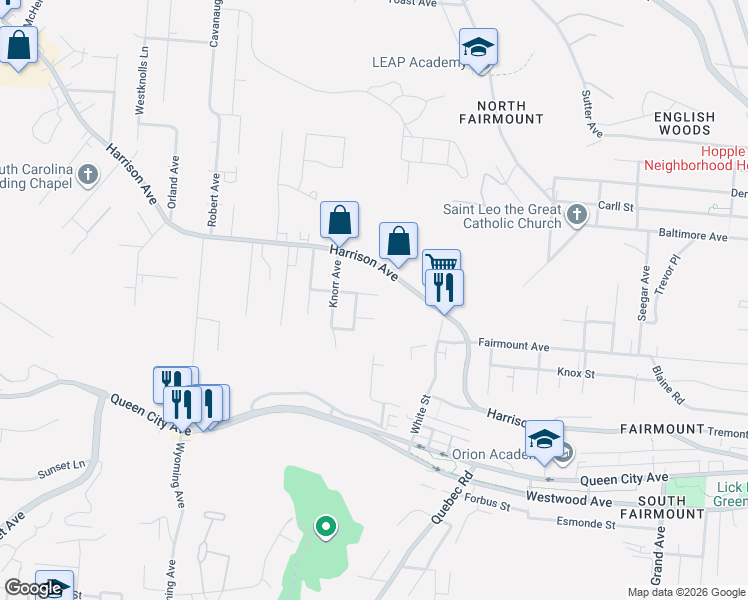 map of restaurants, bars, coffee shops, grocery stores, and more near 2045 Bickel Avenue in Cincinnati