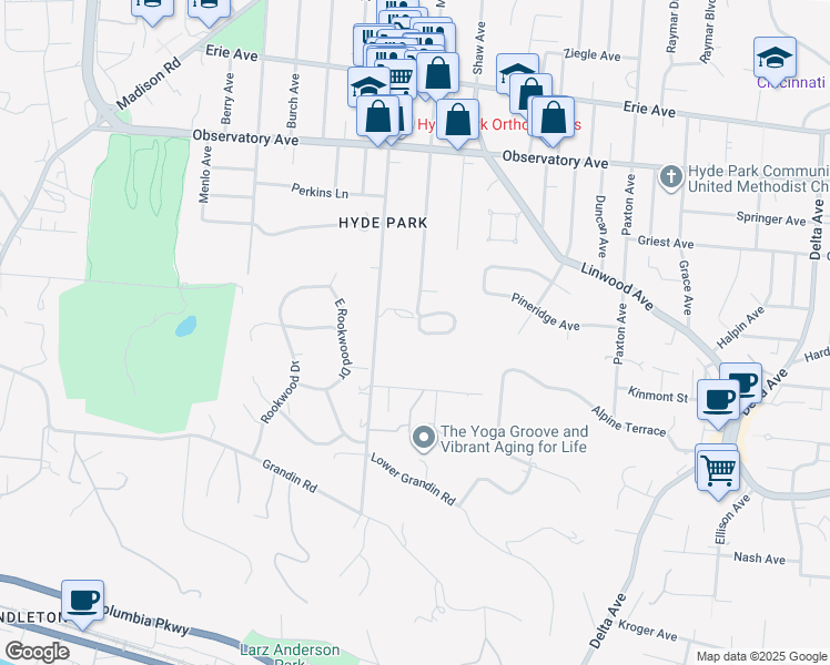 map of restaurants, bars, coffee shops, grocery stores, and more near 17 Far Hills Drive in Cincinnati