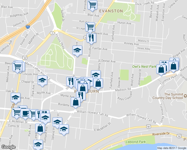 map of restaurants, bars, coffee shops, grocery stores, and more near 1622 De Sales Lane in Cincinnati