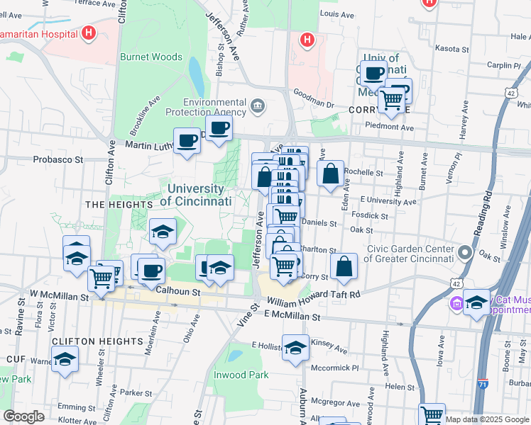map of restaurants, bars, coffee shops, grocery stores, and more near 2809 Glendora Avenue in Cincinnati