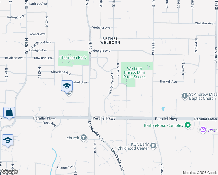 map of restaurants, bars, coffee shops, grocery stores, and more near 5726 Waverly Avenue in Kansas City