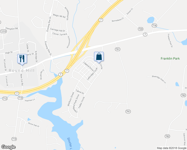 map of restaurants, bars, coffee shops, grocery stores, and more near 17550 Lethridge Circle in Round Hill
