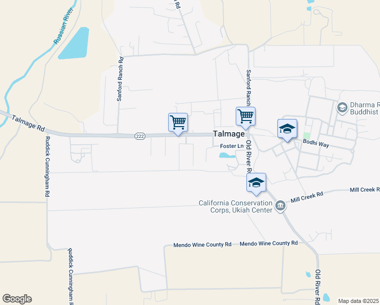 map of restaurants, bars, coffee shops, grocery stores, and more near 1751 Talmage Court in Ukiah