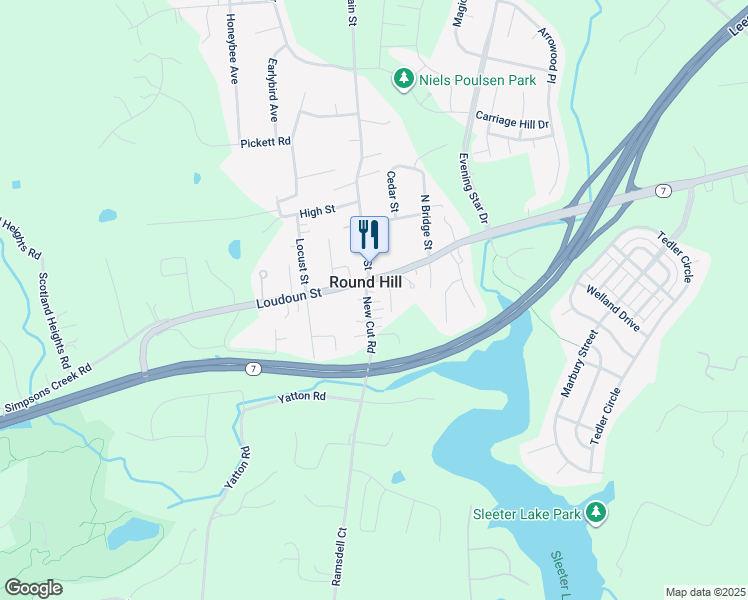 map of restaurants, bars, coffee shops, grocery stores, and more near 3 New Cut Road in Round Hill