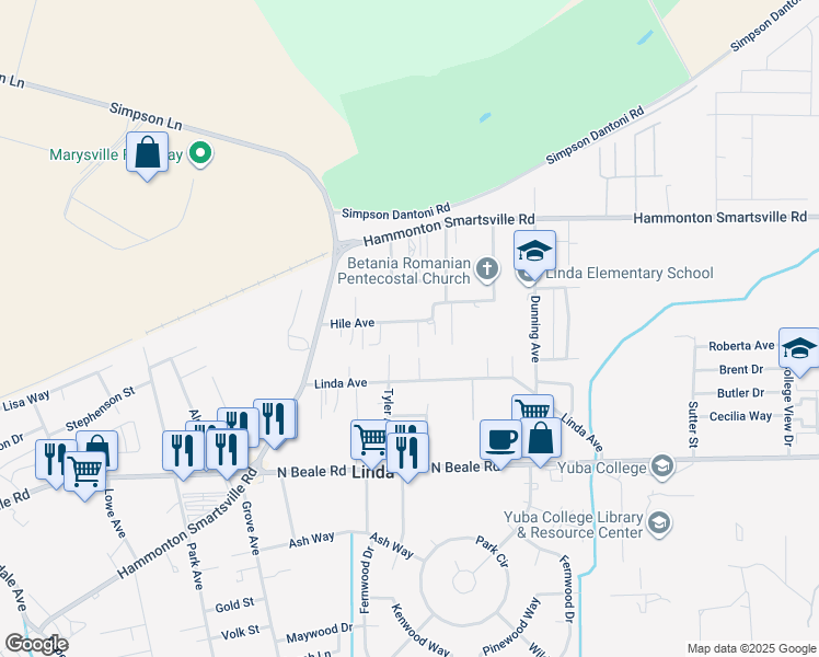 map of restaurants, bars, coffee shops, grocery stores, and more near 1846 Hile Avenue in Marysville