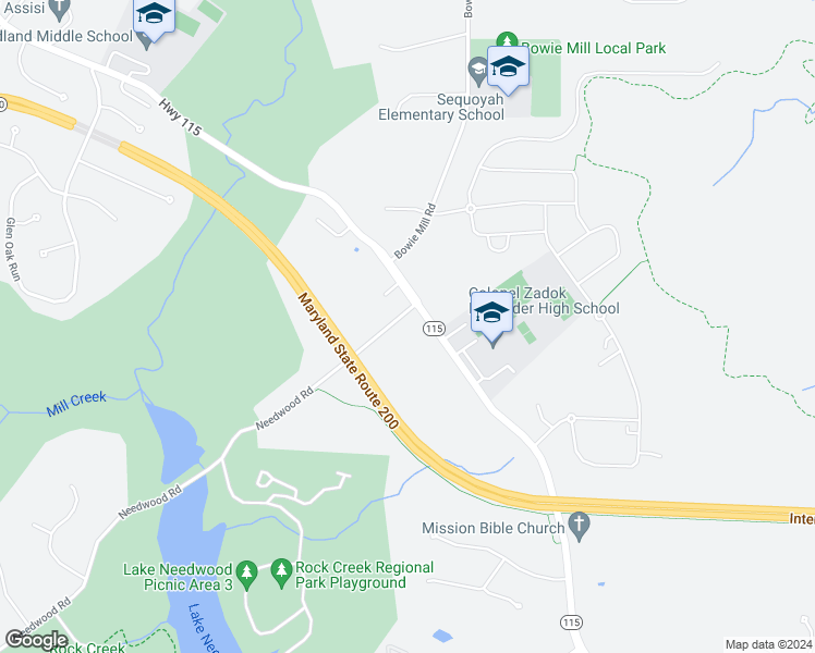 map of restaurants, bars, coffee shops, grocery stores, and more near 6020b Needwood Road in Derwood