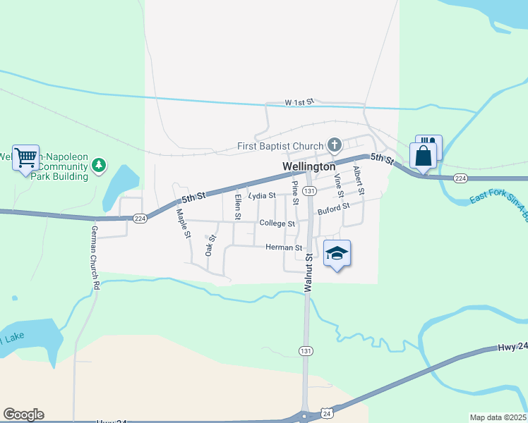 map of restaurants, bars, coffee shops, grocery stores, and more near 606 May Street in Wellington