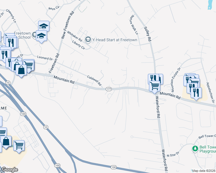 map of restaurants, bars, coffee shops, grocery stores, and more near 186 Mountain Road in Pasadena