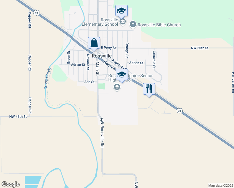 map of restaurants, bars, coffee shops, grocery stores, and more near 800 South Main Street in Rossville
