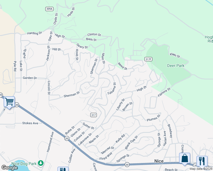 map of restaurants, bars, coffee shops, grocery stores, and more near 7309 Shasta Street in Nice
