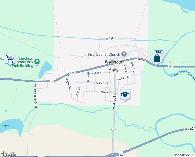 map of restaurants, bars, coffee shops, grocery stores, and more near 606 May Street in Wellington
